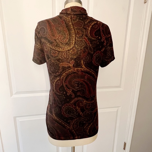 Ralph Lauren Brown Paisley Metallic Tee Top Turtleneck Size Medium - Picture 3 of 7